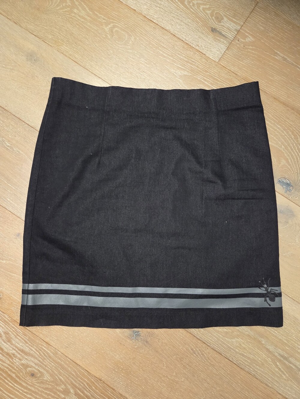 Vintage Cop Copine Y2K Black Mini Skirt with Gray Stripe Ant Detail Size Medium